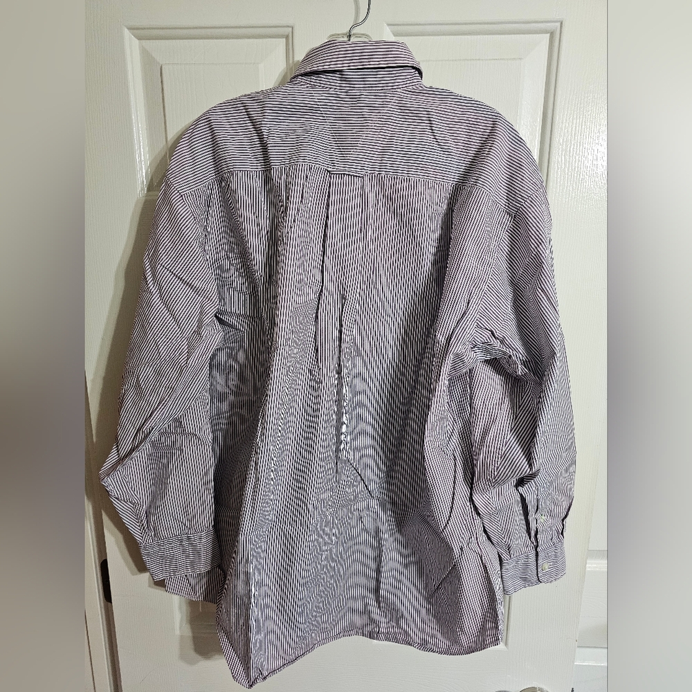 Tommy Hilfiger Large 16/34 Vintage 90s White Purple Pinstripe Crest Shirt Preppy - Picture 3 of 8